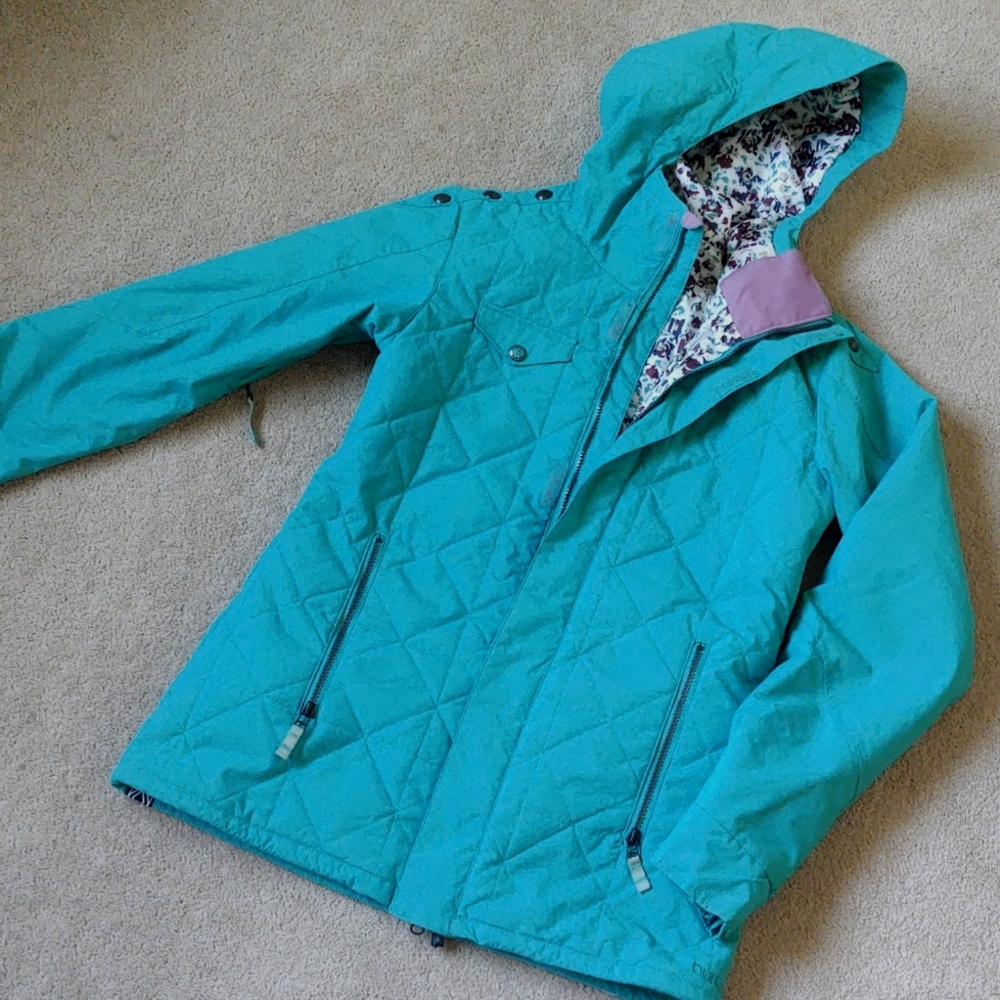 EUC Burton "Man Eater" White Collection teal ski snow coat